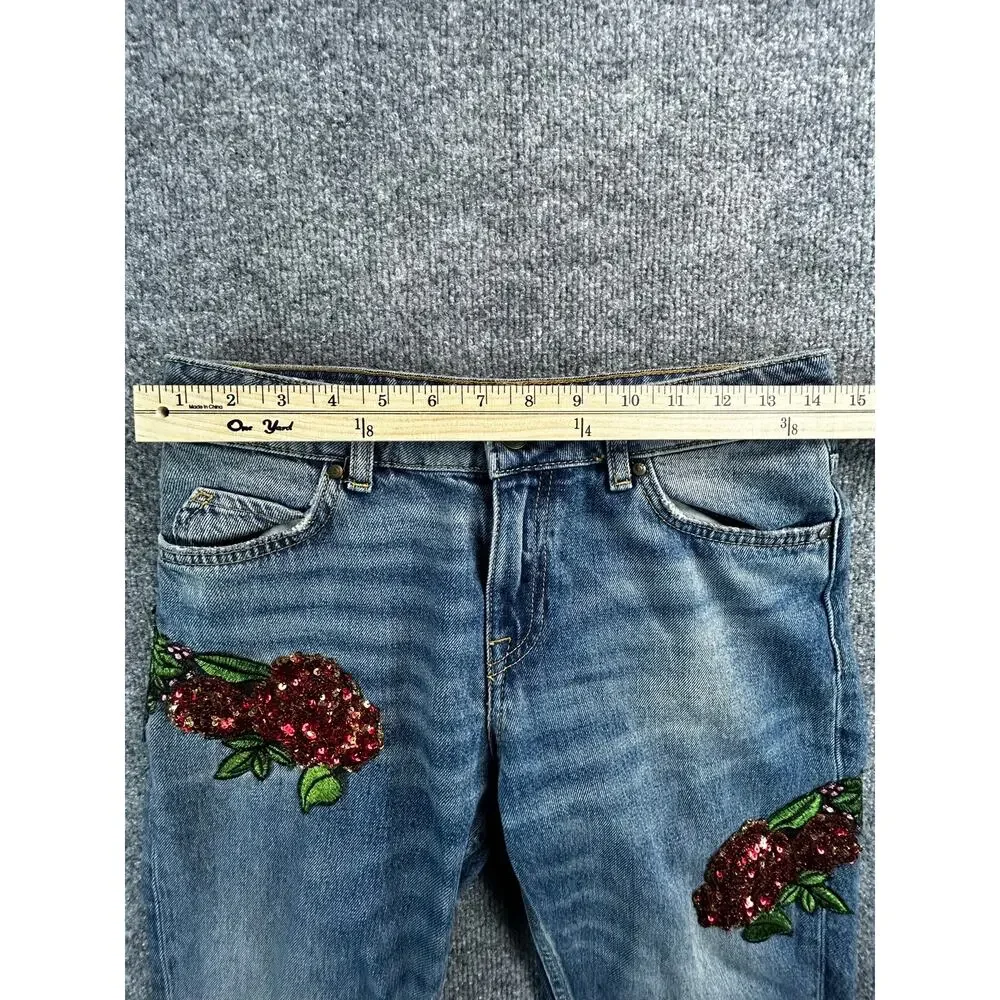 Zara Basic Z1975 Floral Sequin Distressed Boyfriend Jeans Women's US 2 - Picture 8 of 12